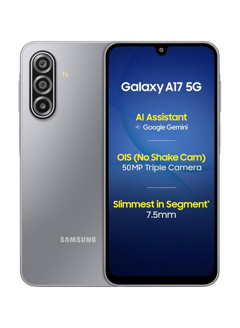 سامسونج جالاكسي A17 5G رمادي (8 جيجابايت رام / 256 جيجابايت تخزين) هاتف ذكي بنظام أندرويد | 6 ترقيات لنظام التشغيل، شاشة كبيرة، كاميرا 50 ميجابكسل OIS | نسخة دولية - Image 1