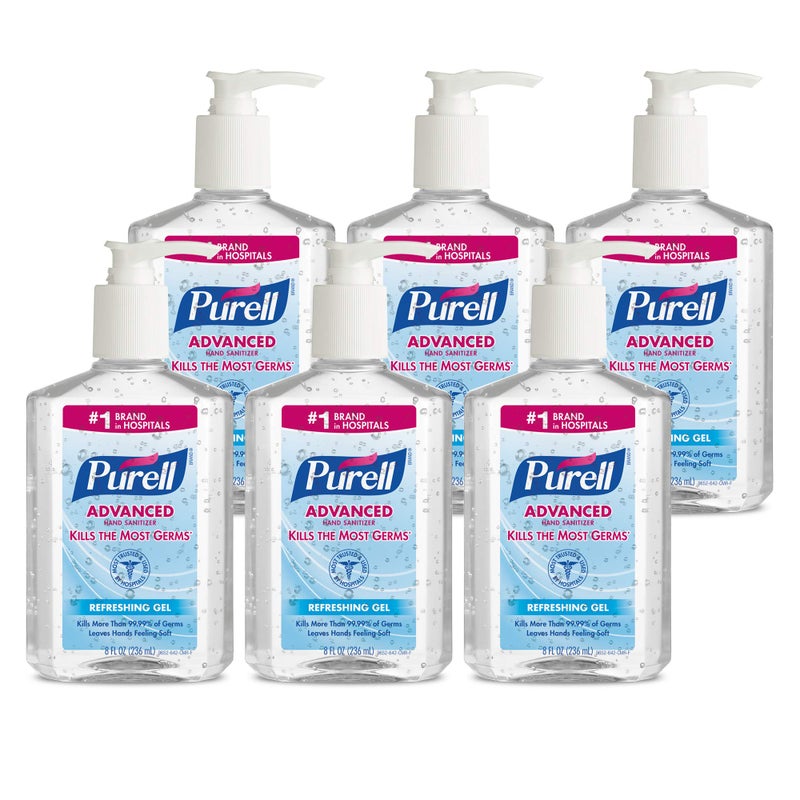 PURELL Advanced Hand Sanitizer Refreshing Gel, 9652-04-EC, 8 Fl Oz Pump Bottles, Pack of 6 - Image 1