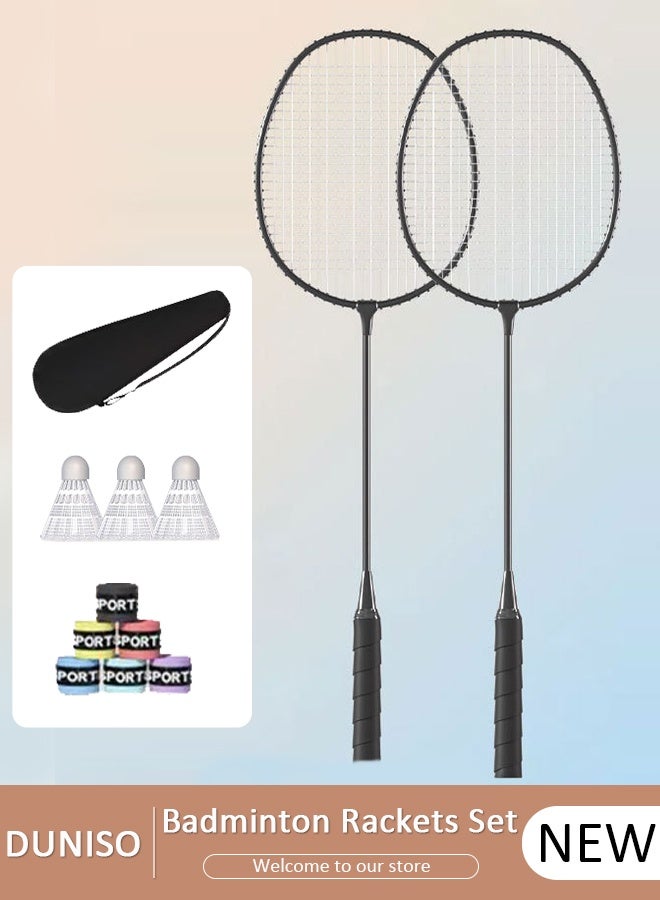 DUNISO مجموعة مضارب كرة الريشة مكونة من لاعبين مضارب كرة الريشة، مضرب كرة الريشة خفيف الوزن مع 3 كرات الريشة، 2 قبضة مضرب و1 حقيبة حمل، ألعاب كرة الريشة في الفناء الخلفي للخارج، الحديقة، الشاطئ، لعبة ممتعة للعائلة - Image 1