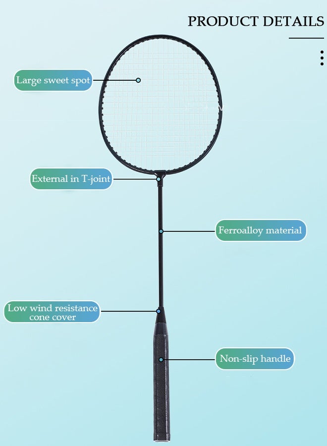 DUNISO مجموعة مضارب كرة الريشة مكونة من لاعبين مضارب كرة الريشة، مضرب كرة الريشة خفيف الوزن مع 3 كرات الريشة، 2 قبضة مضرب و1 حقيبة حمل، ألعاب كرة الريشة في الفناء الخلفي للخارج، الحديقة، الشاطئ، لعبة ممتعة للعائلة - Image 2