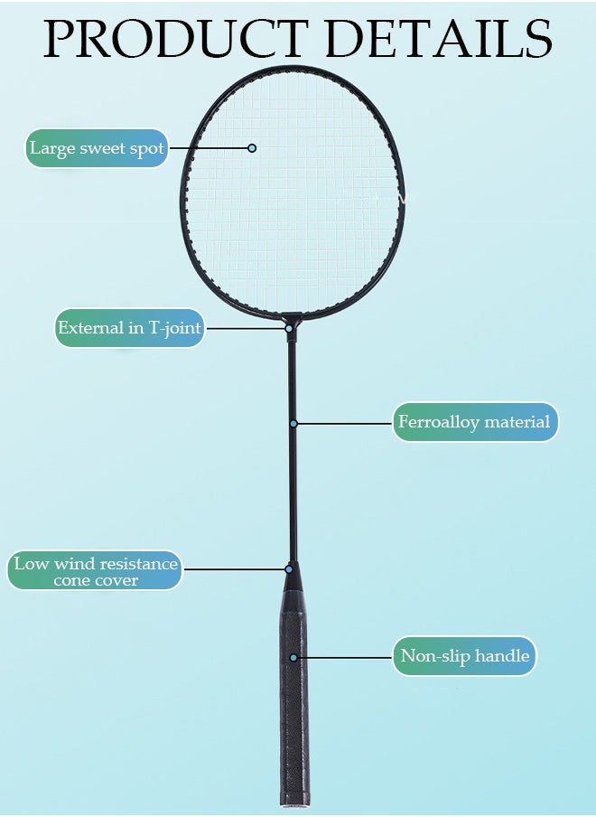 DUNISO Badminton Rackets Set 2 Player Badminton Rackets Lightweight Badminton Racquet with 3 Shuttlecocks 2 Racquet Grip and 1 Carrying Bag,Badminton Backyard Games for Outdoor,Garden,Beach,Family Fun Game  - Image 3