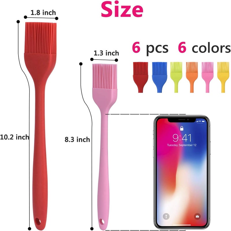 Hhyn Silicone Basting Brush Set 6 Pack Heat Resistant Pastry Brushes Spread Oil Butter Sauce for BBQ Grill Barbeque Kitchen Baking Cooking Pastries, 2 Large & 4 Small - Image 2