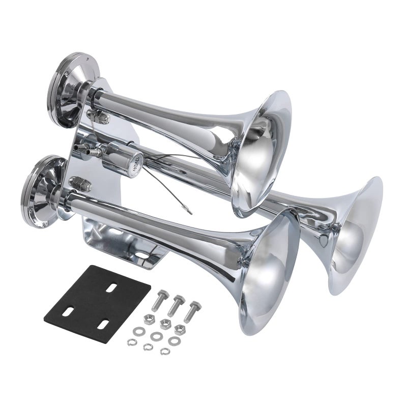 JDMSPEED Air Horns - Triple Chrome Plated Heavy Duty Trumpets. Super Loud 3 Air Horn Fits 12V Truck/Car/Jeep/RV/SUV/Boat/Motorcycle - Image 1