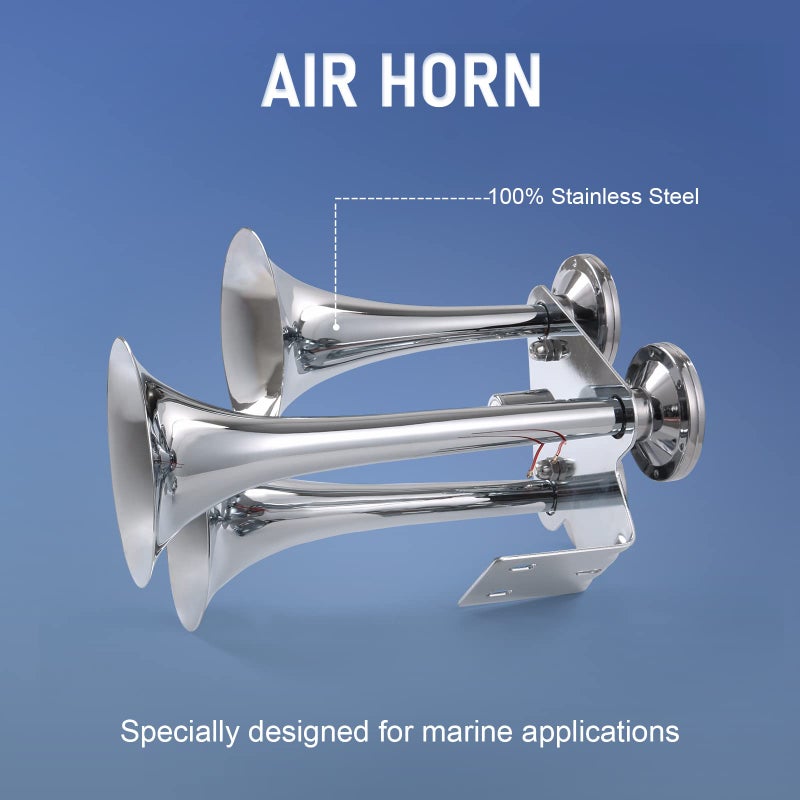 JDMSPEED Air Horns - Triple Chrome Plated Heavy Duty Trumpets. Super Loud 3 Air Horn Fits 12V Truck/Car/Jeep/RV/SUV/Boat/Motorcycle - Image 2