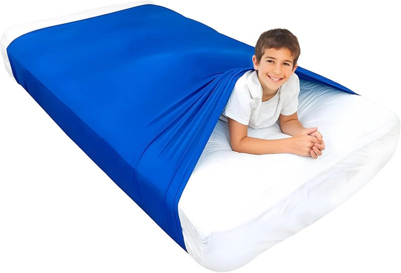 Stretchy Sensory Compression Bed Sheet, Polyester Calming Blanket for Kids, Sleep Aid for SPD, ADHD, Autism, 53.5 X 57.9 Inches - Image 1
