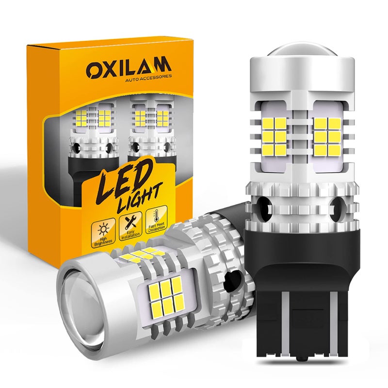 OXILAM Upgraded 7440 7443 LED Bulbs White for Reverse Lights 4000LM 600 Brighter 7441 7444 T20 W21W LED Lamps Replacement for Backup Tail Brake Turn Signal Parking Lights and DRL Pack of 2