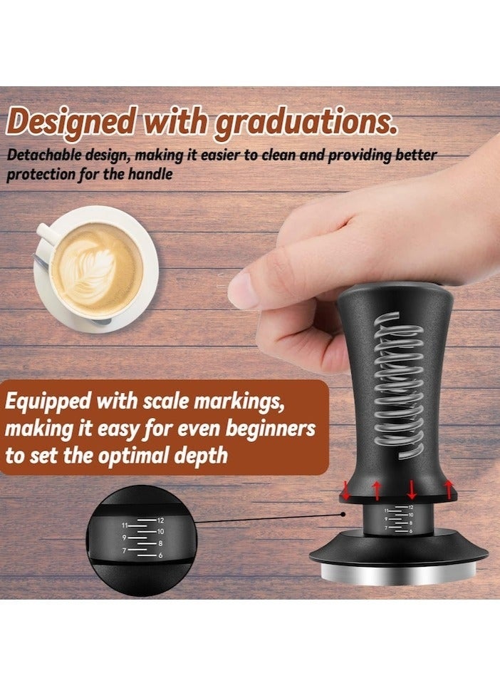 WALALLA Coffee Espresso Tamper 51mm with WDT Tool Calibrated Spring Loaded, Coffee Tamper with Silicone Tamper Mat, Black Espresso Distribution Tool, Stainless Steel Base Tamper, black - Image 4