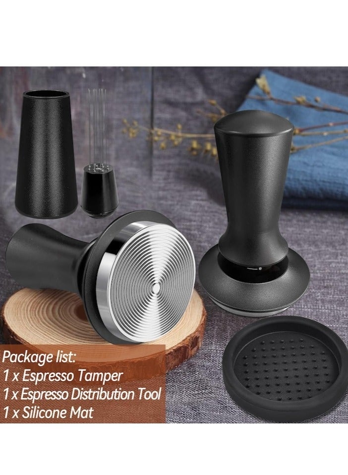 WALALLA Coffee Espresso Tamper 51mm with WDT Tool Calibrated Spring Loaded, Coffee Tamper with Silicone Tamper Mat, Black Espresso Distribution Tool, Stainless Steel Base Tamper, black - Image 5