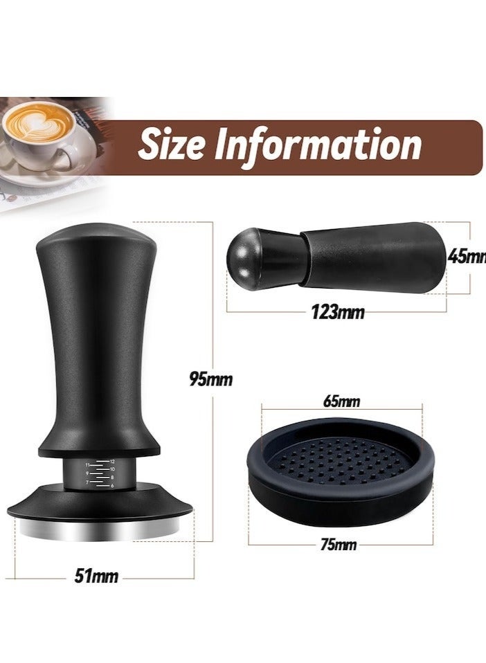 WALALLA Coffee Espresso Tamper 51mm with WDT Tool Calibrated Spring Loaded, Coffee Tamper with Silicone Tamper Mat, Black Espresso Distribution Tool, Stainless Steel Base Tamper, black - Image 2