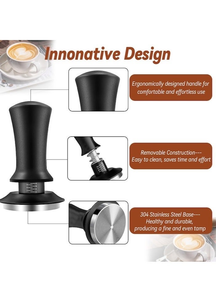 WALALLA Coffee Espresso Tamper 51mm with WDT Tool Calibrated Spring Loaded, Coffee Tamper with Silicone Tamper Mat, Black Espresso Distribution Tool, Stainless Steel Base Tamper, black - Image 3