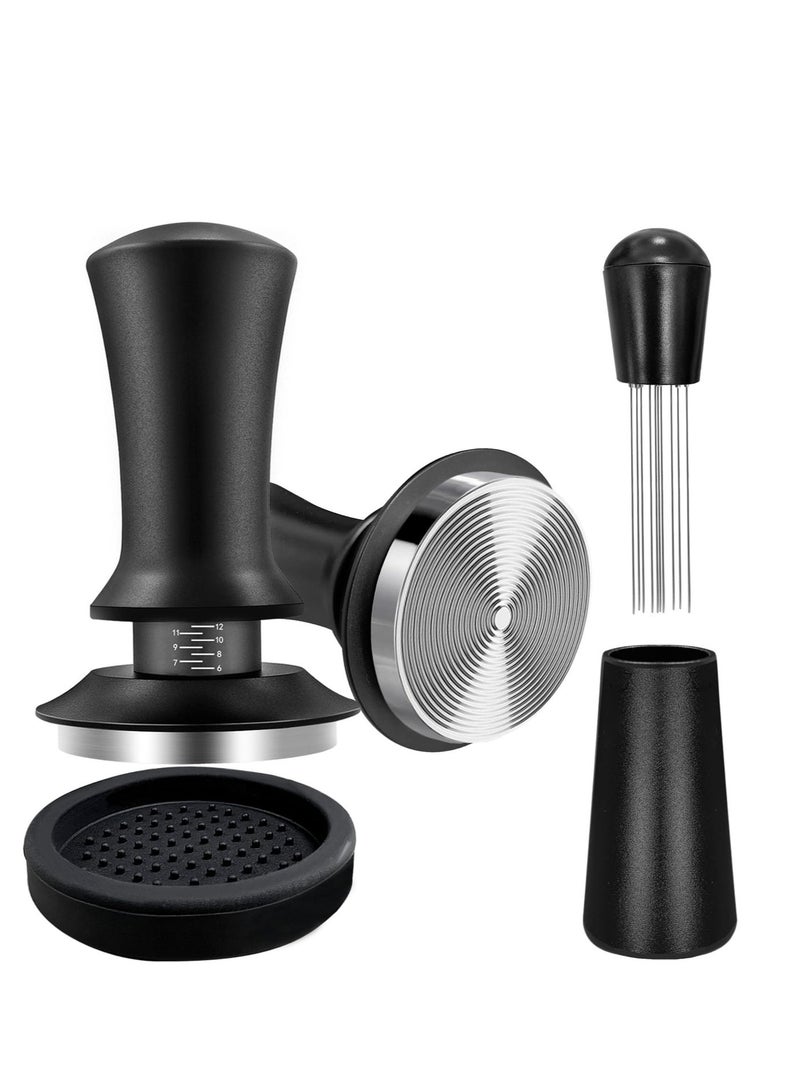 WALALLA Coffee Espresso Tamper 51mm with WDT Tool Calibrated Spring Loaded, Coffee Tamper with Silicone Tamper Mat, Black Espresso Distribution Tool, Stainless Steel Base Tamper, black - Image 1
