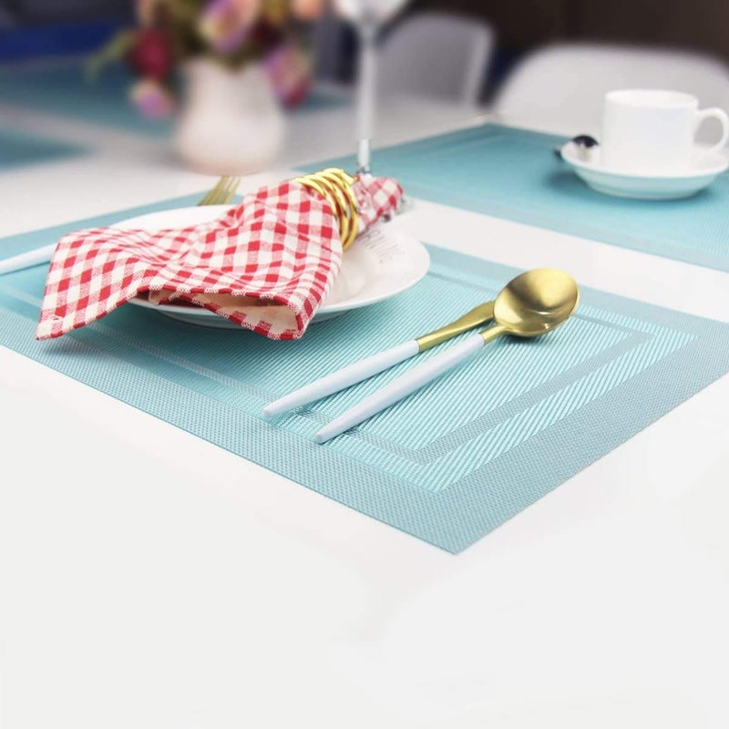 pepplo Washable Easy to Clean PVC Heat-resistant Woven Vinyl Hard Table Placemats for kitchen (Ombre Blue, 12x18 inches) Set of 4pcs - Image 3