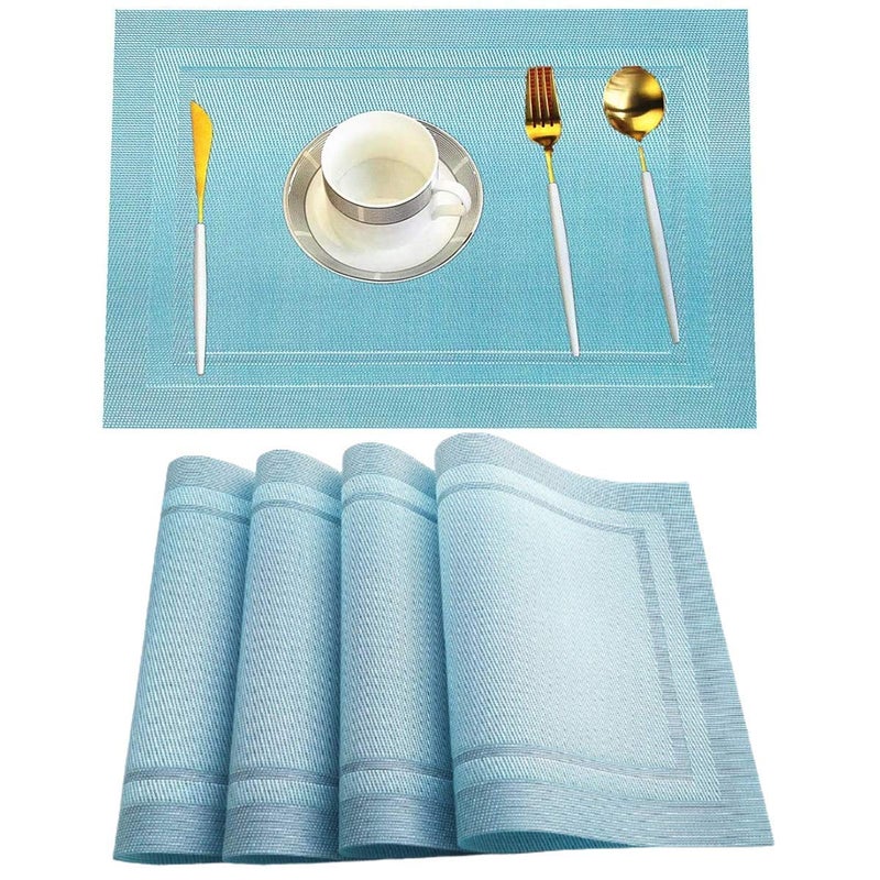 pepplo Washable Easy to Clean PVC Heat-resistant Woven Vinyl Hard Table Placemats for kitchen (Ombre Blue, 12x18 inches) Set of 4pcs - Image 1