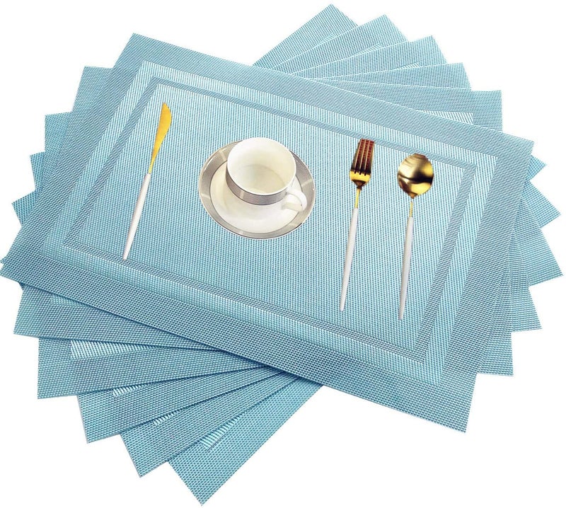 pepplo Washable Easy to Clean PVC Heat-resistant Woven Vinyl Hard Table Placemats for kitchen (Ombre Blue, 12x18 inches) Set of 4pcs - Image 2