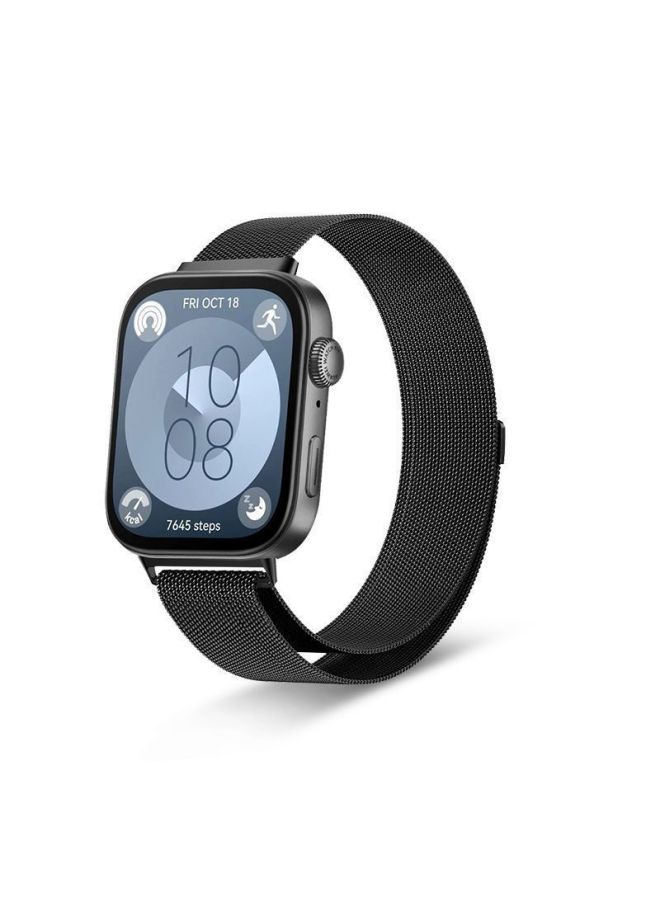 Fuxi لـ Huawei Fit3 Strap Fit2 Milanese لطيف مغناطيسي مناسب للساعة معصم عالمي للصيف قابل للتنفس - اللون: [أسود سبج] ميلانيزي - مناسب لسلسلة Huawei Fit3 - Image 1