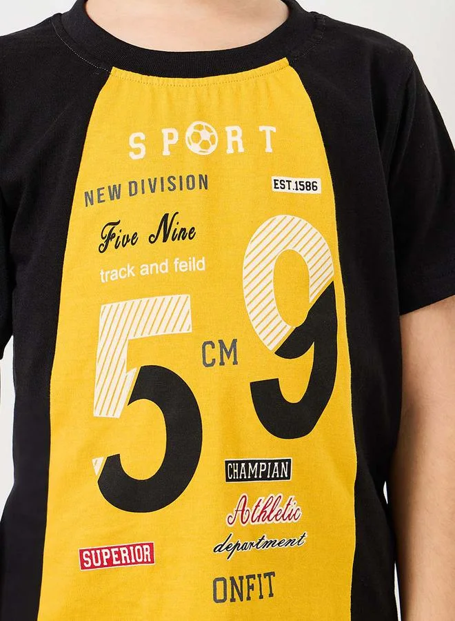 Styli Colorblock Slogan Print T-shirt and Short Set