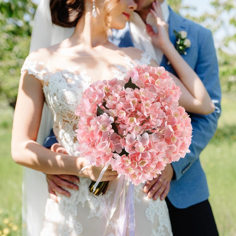 Kisflower كيسفلور 6 قطع زهور هيدرانجيا وردية اصطناعية - زهور هيدرانجيا مقلدة، زهور حريرية مقلدة للقطع المركزية على الطاولة، زهور هيدرانجيا حريرية مع سيقان لديكور المنزل وحفلات الزفاف والحفلات - Image 5