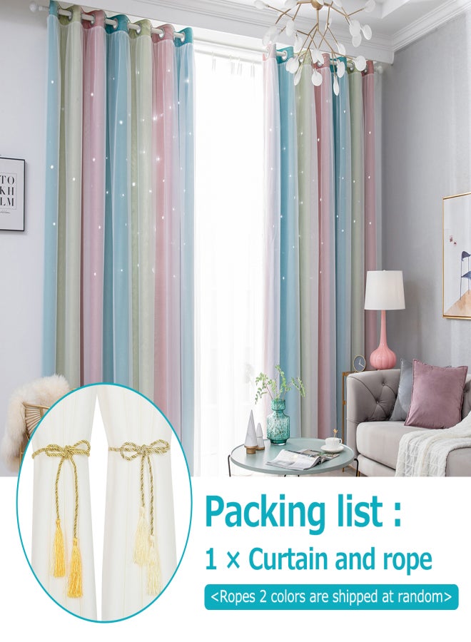 1pc Curtain Simple Gradient Hollow-out Star Pattern Double Layer Blackout Bedroom Living Room Insulation Curtain - Image 2