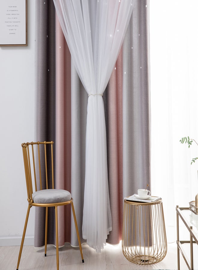 1pc Curtain Simple Gradient Hollow-out Star Pattern Double Layer Blackout Bedroom Living Room Insulation Curtain - Image 5