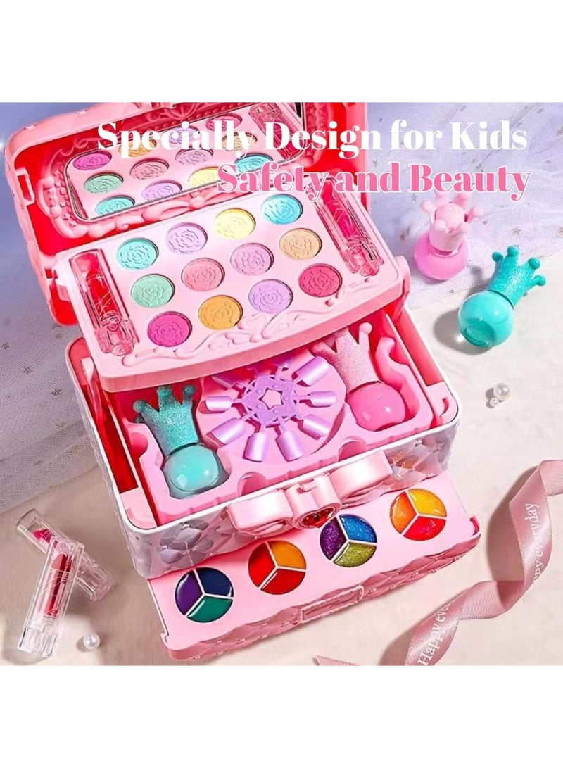 بيبي لاند مجموعة مكياج للأطفال للبنات، مجموعة ألعاب مكياج قابلة للغسل، حقيبة سفر للارتداء، مجموعة أدوات تجميل مع حقيبة مستحضرات تجميل، ألعاب أعياد ميلاد للبنات من سن 3 إلى 12 عامًا (أميرة) - Image 4