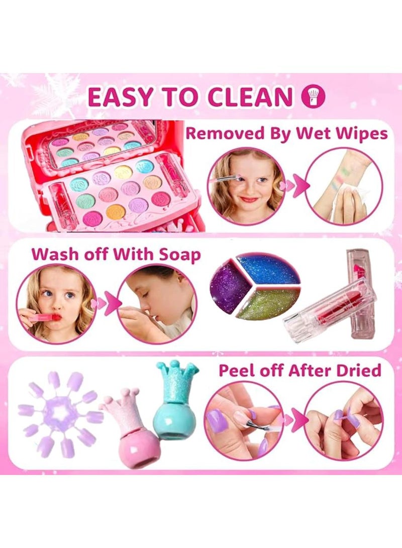 بيبي لاند مجموعة مكياج للأطفال للبنات، مجموعة ألعاب مكياج قابلة للغسل، حقيبة سفر للارتداء، مجموعة أدوات تجميل مع حقيبة مستحضرات تجميل، ألعاب أعياد ميلاد للبنات من سن 3 إلى 12 عامًا (أميرة) - Image 2