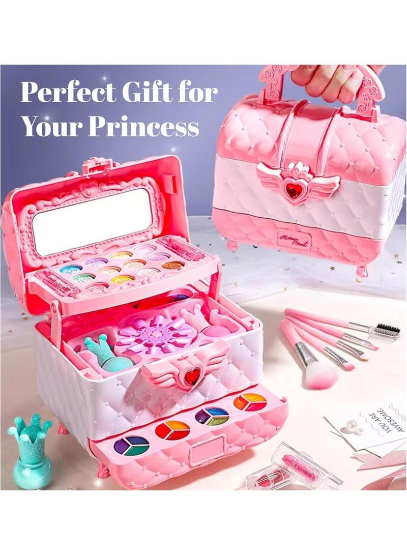 بيبي لاند مجموعة مكياج للأطفال للبنات، مجموعة ألعاب مكياج قابلة للغسل، حقيبة سفر للارتداء، مجموعة أدوات تجميل مع حقيبة مستحضرات تجميل، ألعاب أعياد ميلاد للبنات من سن 3 إلى 12 عامًا (أميرة) - Image 5