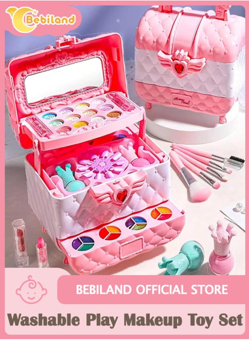 بيبي لاند مجموعة مكياج للأطفال للبنات، مجموعة ألعاب مكياج قابلة للغسل، حقيبة سفر للارتداء، مجموعة أدوات تجميل مع حقيبة مستحضرات تجميل، ألعاب أعياد ميلاد للبنات من سن 3 إلى 12 عامًا (أميرة) - Image 1