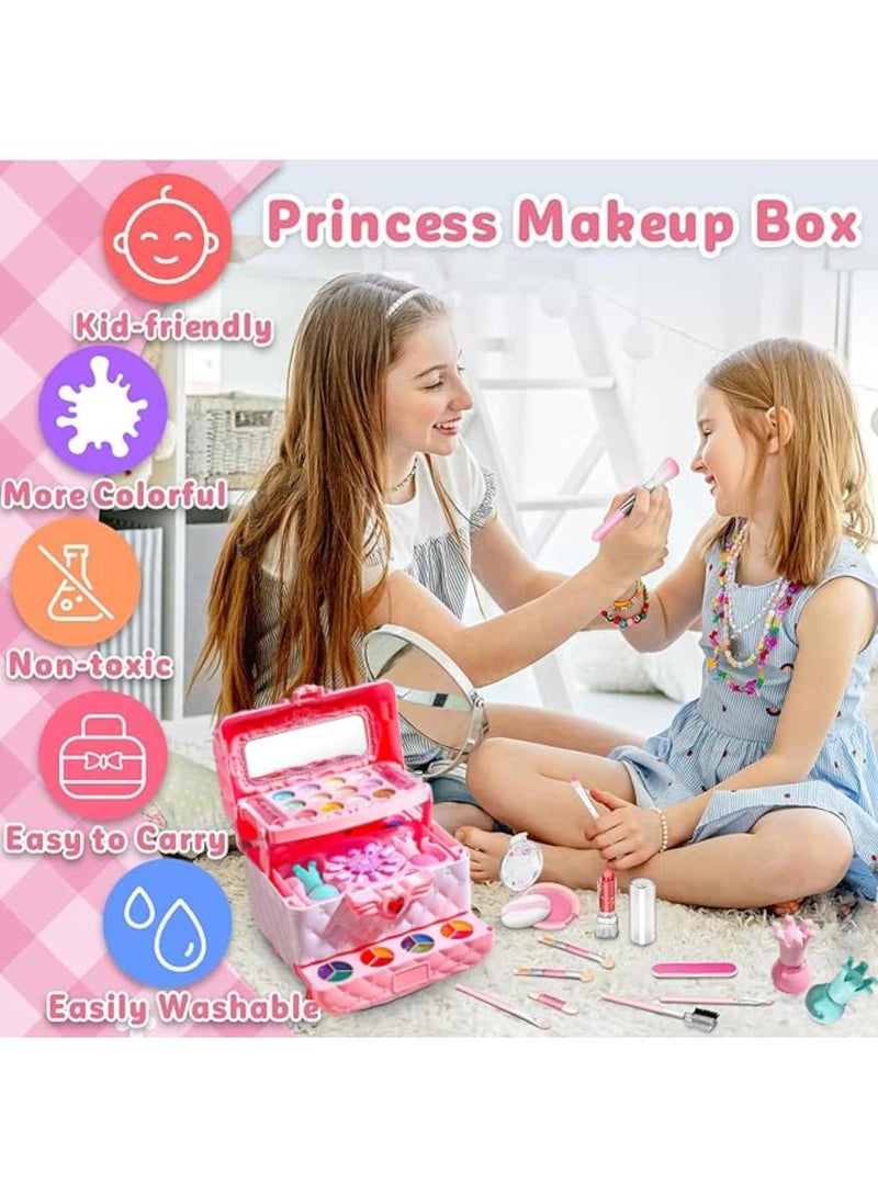 بيبي لاند مجموعة مكياج للأطفال للبنات، مجموعة ألعاب مكياج قابلة للغسل، حقيبة سفر للارتداء، مجموعة أدوات تجميل مع حقيبة مستحضرات تجميل، ألعاب أعياد ميلاد للبنات من سن 3 إلى 12 عامًا (أميرة) - Image 3