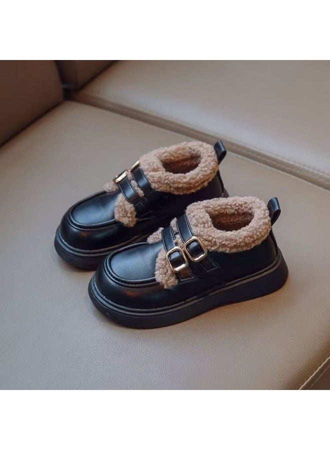 Girls' Fleece Lined Leather Shoes Thickened Warm Cotton Shoes Winter New Style Girls Bean Shoes Children's Fashion Princess Shoes