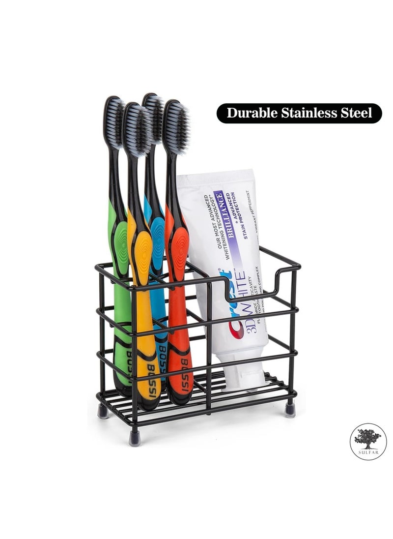 sulfar - Mild Steel Toothbrush Holder Toothpaste Stand Tumbler Holder for Bathroom Bathroom Accessories for Home (Black) - Image 1