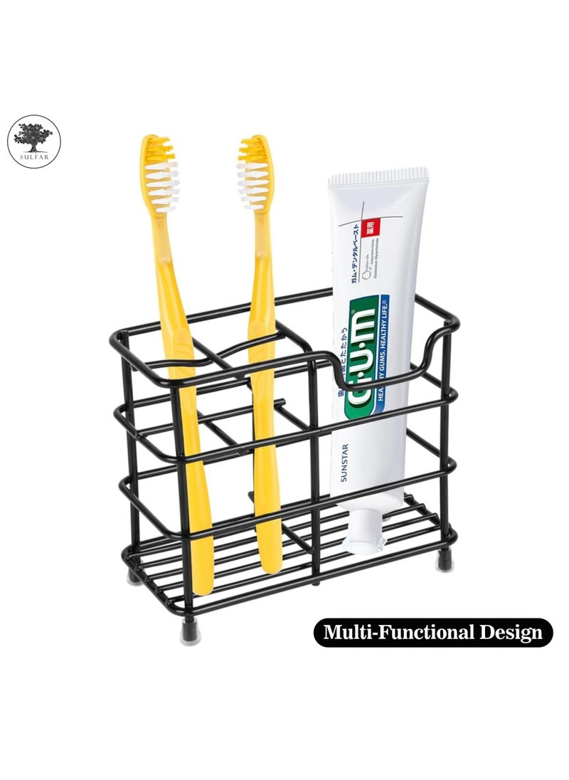 sulfar - Mild Steel Toothbrush Holder Toothpaste Stand Tumbler Holder for Bathroom Bathroom Accessories for Home (Black) - Image 1