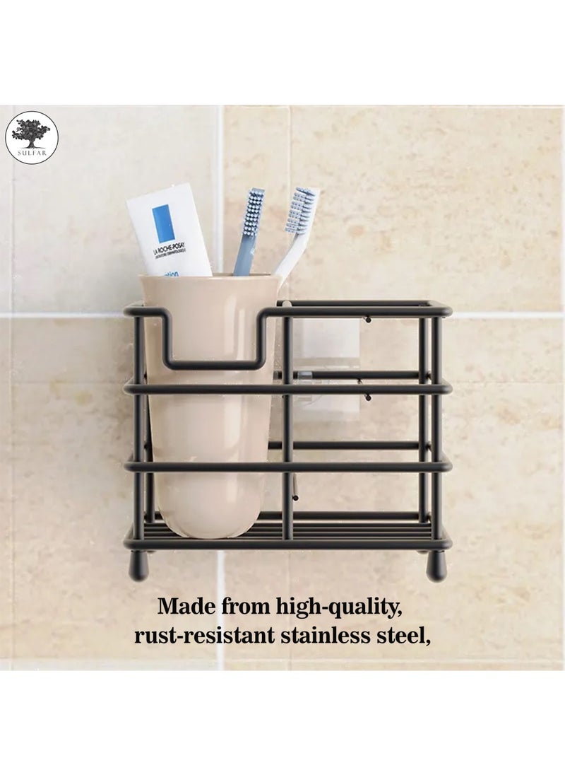 sulfar - Mild Steel Toothbrush Holder Toothpaste Stand Tumbler Holder for Bathroom Bathroom Accessories for Home (Black) - Image 1