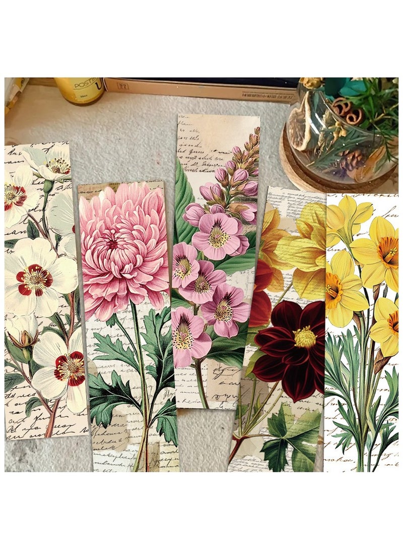 30 قطعة من علامات الكتب الورقية بصور زهور طبيعية لمحبي الكتب، علامة كتب جمالية عتيقة، إكسسوارات كتب بسيطة، علامات كتب طبيعية، مجموعة علامات كتب معبأة كهدايا للطلاب - Image 3