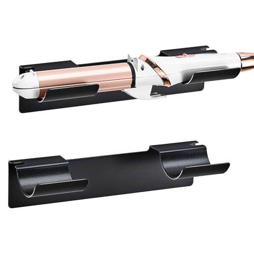 LOXSUN 2 PCS Wall Mount Curling Iron Holder and Hair Tool Organizer with Adhesive, Multifunctional Hot Flat Iron and Hair Straightener Holder Storage Stand for Vanity, Cabinet and Wall, Black - Image 1