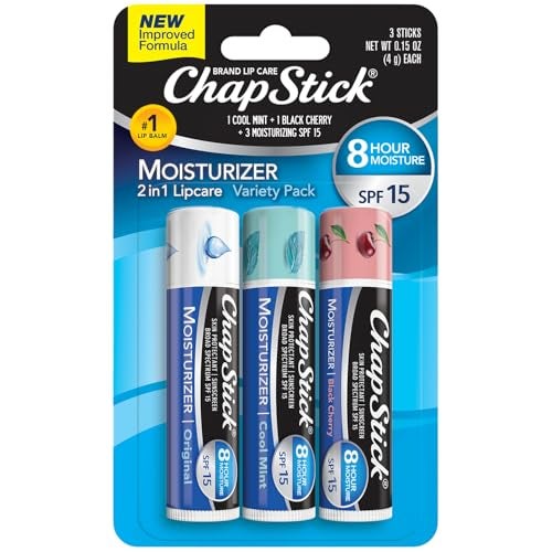 ChapStick Moisturizer 2-in-1 Lipcare SPF 15, Original, Black Cherry, Cool Mint, 3-Pack – Sunscreen Lip Balm with Aloe Vera and Vitamin E, 0.15 Oz Ea - Image 1