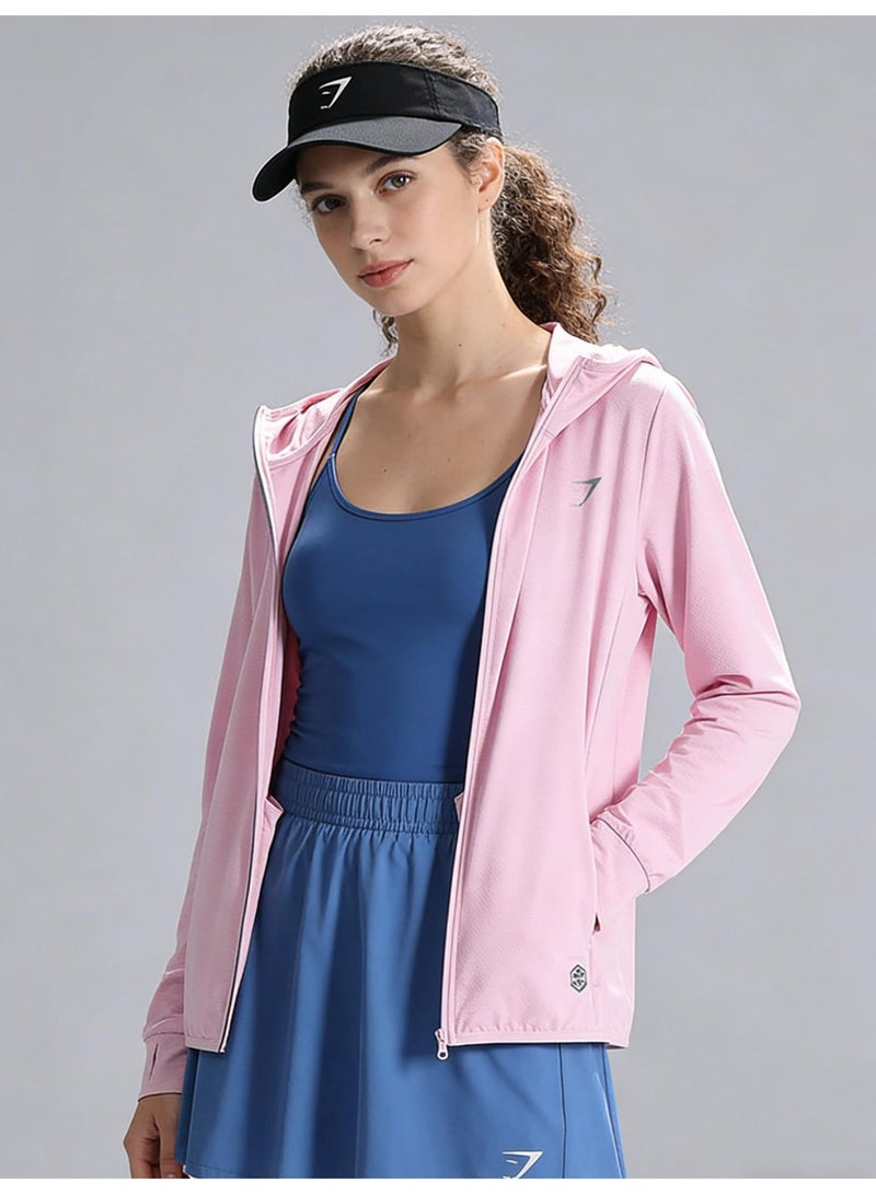 Gymshark UPF 50+ sunscreen clothing for men and women, outdoor lightweight full zipper hoodie coat, comfortable and breathable long-sleeved coat with thumb hole, suitable for daily wear, sports training, running, hiking, fishing, mountain climbing or other outdoor activities. - Image 1