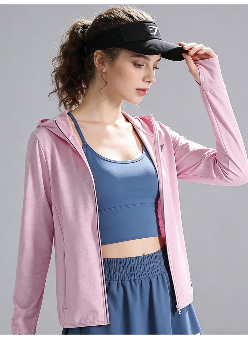 Gymshark UPF 50+ sunscreen clothing for men and women, outdoor lightweight full zipper hoodie coat, comfortable and breathable long-sleeved coat with thumb hole, suitable for daily wear, sports training, running, hiking, fishing, mountain climbing or other outdoor activities. - Image 4