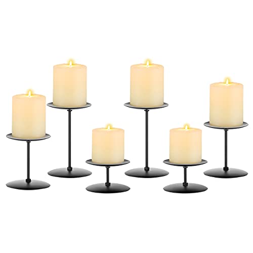 Pillar Candle Holders Candle Plates Set of 6 Candelabra Candle Stand Iron Plate Minimalism Modern Home Mantel Dinning Table Halloween Decorations Centerpiece for Wedding Party Events Black