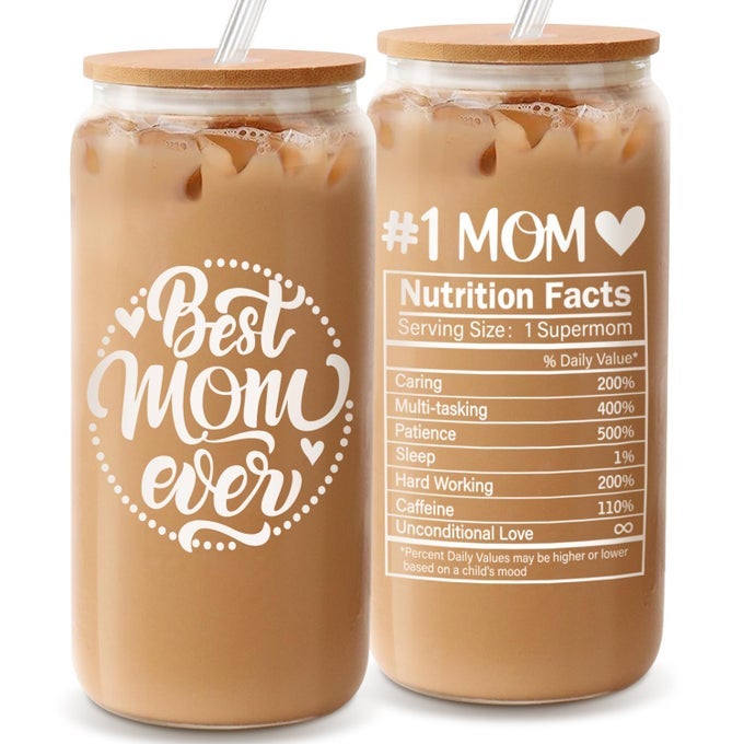 BIRTHDAY GIFTS FOR MOM MOTHERS DAY GIFTS FROM DAUGHTER SON KIDS BEST MOM EVER MAMA 18OZ GLASS CUP COFFEE WATER BOTTLE WITH BAMBOO LID AND STRAW COOL GIFTS FOR MOM WOMEN CHRISTMAS GIFTS FOR MOMMY