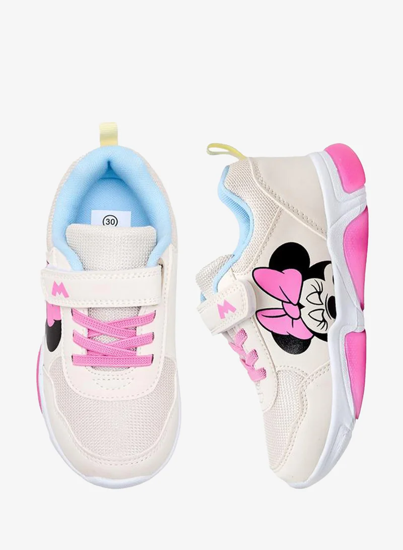ديزني Girls Minnie Mouse Print Light-Up Ankle Sneakers