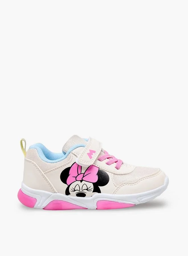 ديزني Girls Minnie Mouse Print Light-Up Ankle Sneakers