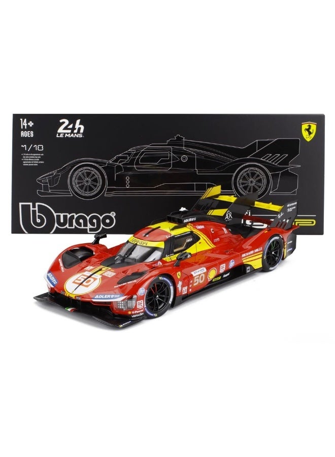 Bburago سيارة ببراغو ريسينغ 24 ساعة لومان هايبركار 2024 فيراري 499P #50 أنطونيو فوكو مصنوعة من الصب (1:18، أحمر/أصفر) - Image 1