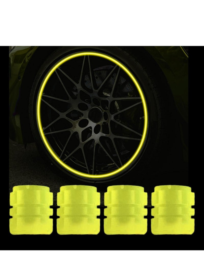Generic - 4-pieces Luminous Valve Caps Fluorescent Yellow Night Glowing Car Motorcycle Bicycle Wheel Styling Tyre Hub Luminous Cap Decor - Image 1