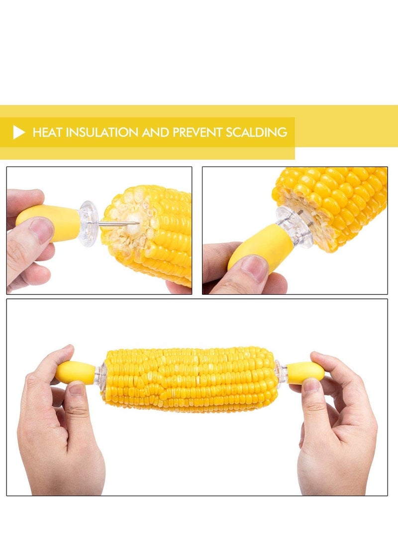 Generic - 12pcs Corn Cob Skewers Stainless Steel Corn on The Cob Holders Skewers with Silicone Handle BBQ Grill Food Prongs Skewers Forks Party Yellow - Image 1