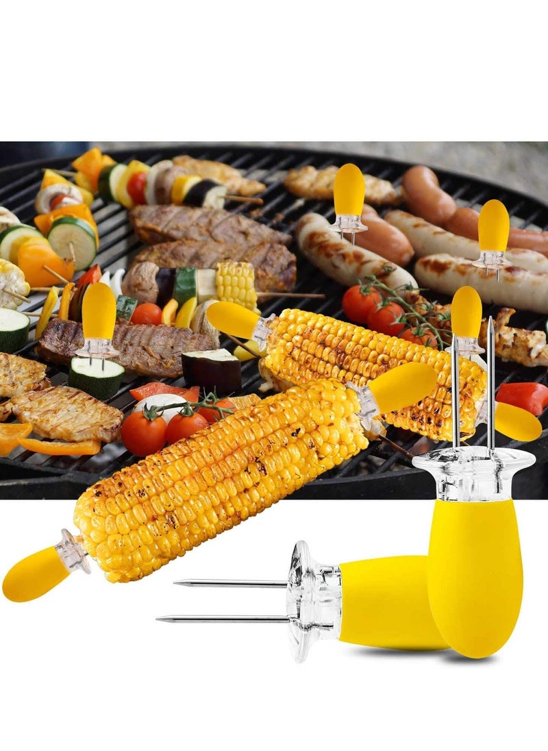 Generic - 12pcs Corn Cob Skewers Stainless Steel Corn on The Cob Holders Skewers with Silicone Handle BBQ Grill Food Prongs Skewers Forks Party Yellow - Image 1