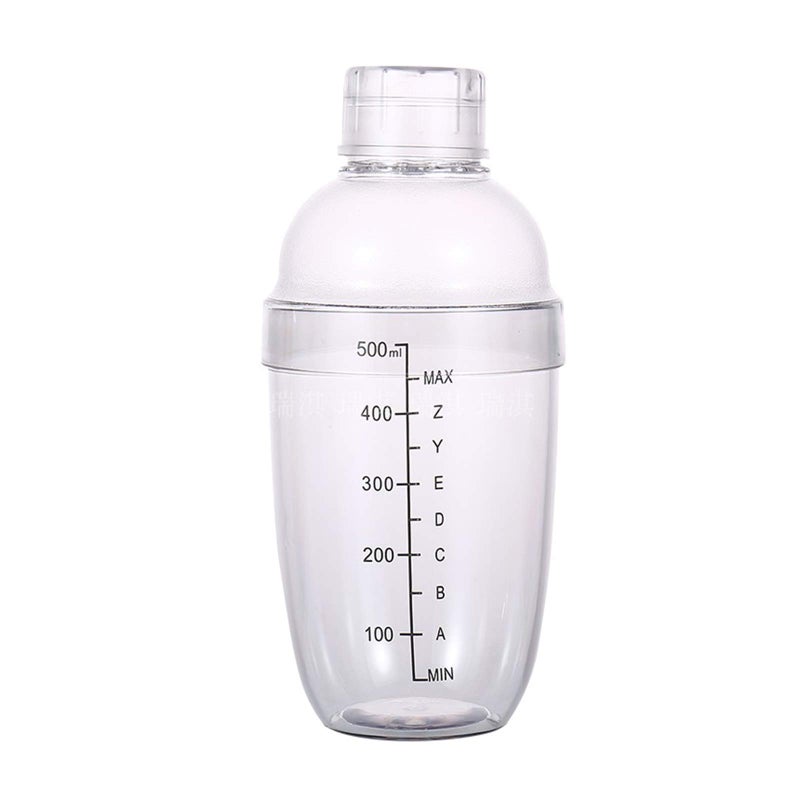 1Pc Plastic Cocktail Shaker with Scale and Strainer Top Clear Plastic Cocktail Shaker Bottle Wine Mixer Bottle Cocktail Tea Measuring Jigger for Bar Party Home Use 500ml17oz