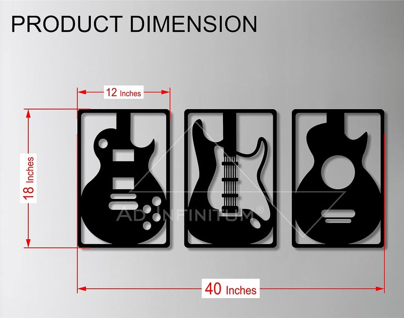 AD INFINITUM® Wooden Wall Art Hanging | Black Designed Wooden Decor Sculptures | Black Wall Art Decoration for Contemporary Home, Above Bed Decor, Bedroom, Living Room, Office etc. (Guitar, set of 3) - Image 4