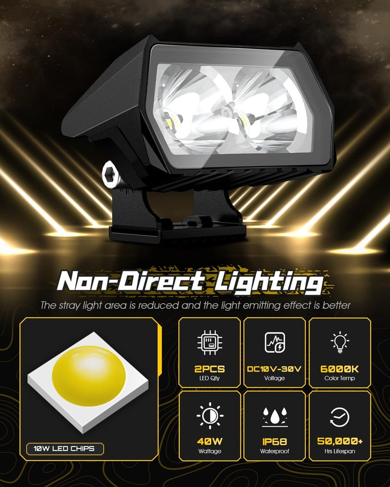 NOVSIGHT أضواء بود LED بحجم 3 بوصة من NOVSIGHT، 2 قطعة أضواء بقعة لأضواء الطرق الوعرة، شريط ضوء LED مقاوم للماء IP68 لأضواء السيارات للسيارات والشاحنات و ATV و UTV - Image 2