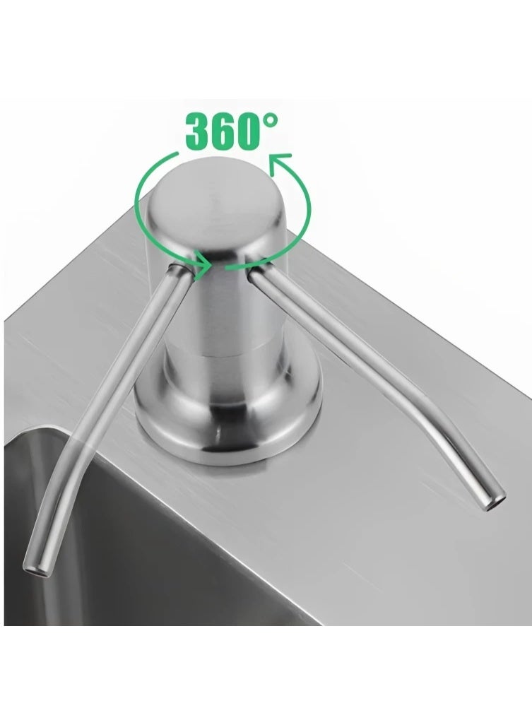 360° Rotating Kitchen Sink Soap Dispenser – Built-In Stainless Steel Pump, 108mm Spout – Refillable Liquid Dish Soap Dispenser – Silver - Image 1