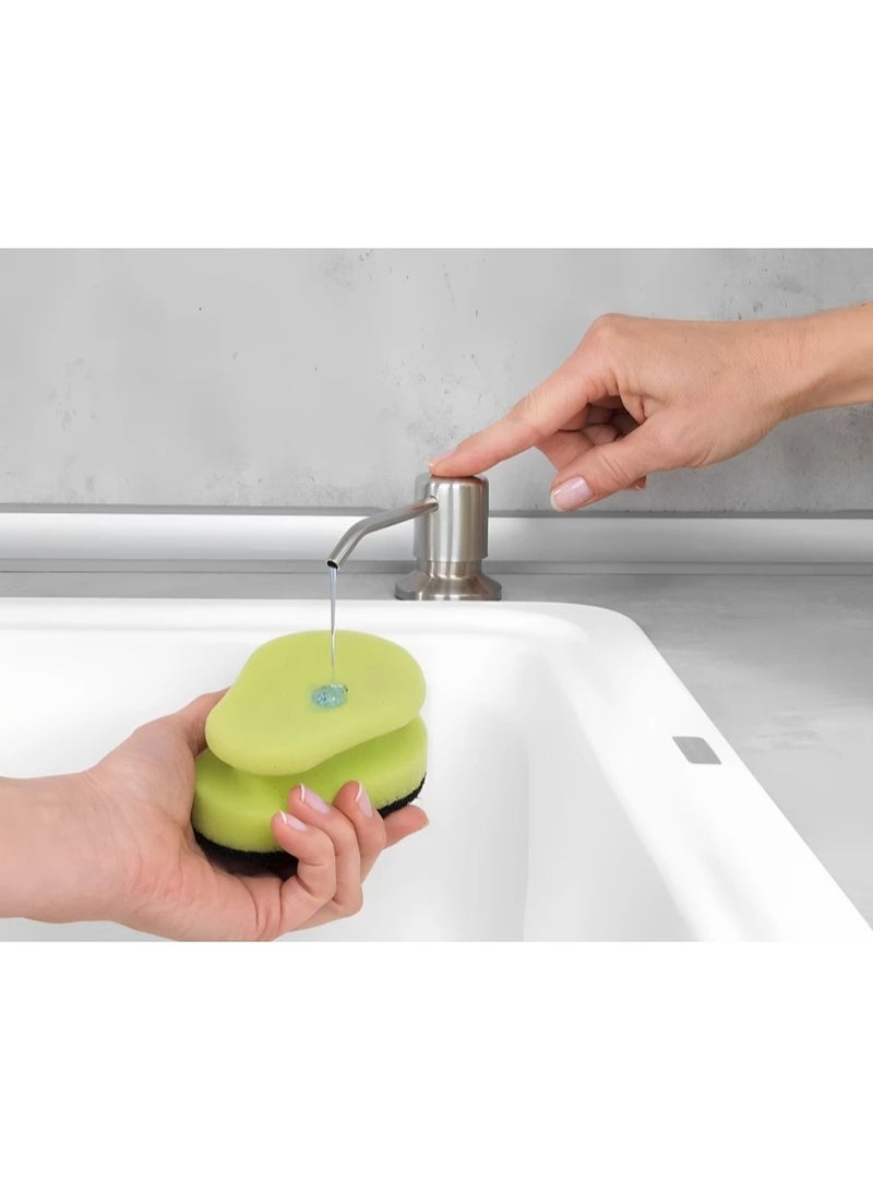 360° Rotating Kitchen Sink Soap Dispenser – Built-In Stainless Steel Pump, 108mm Spout – Refillable Liquid Dish Soap Dispenser – Silver - Image 3